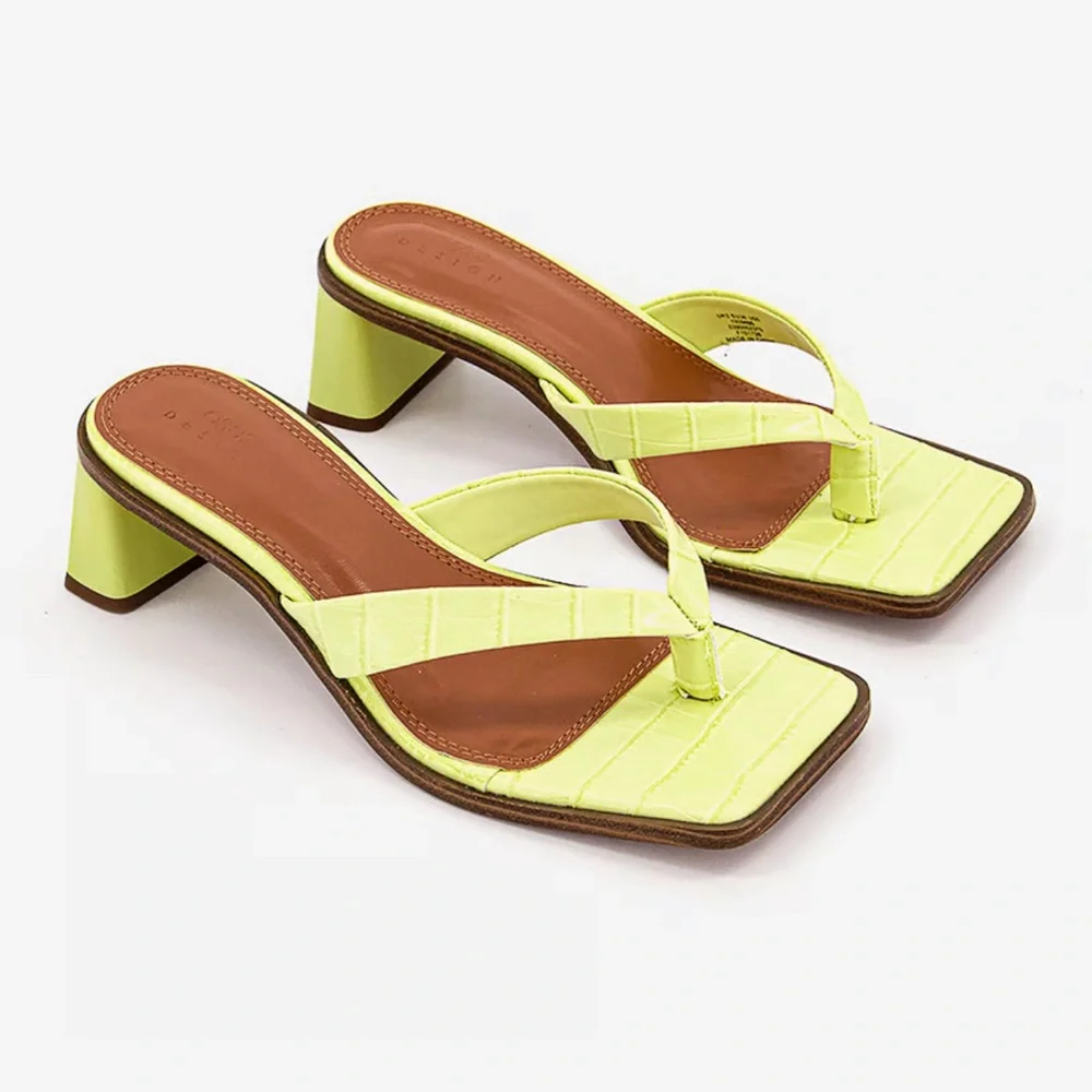 Asos Design Hissy Toe Stacked Heel Sandal Lime Size 7 Faux Crocodile Leather